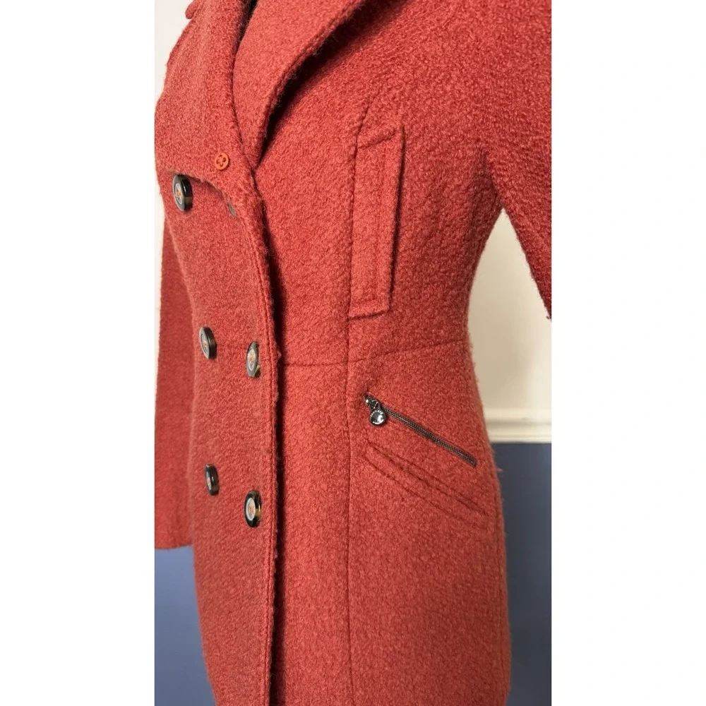 Laundry Shelli‎ Segal Red Bouclé Wool Blend Peacoat Women's Sz 4 Double Breasted